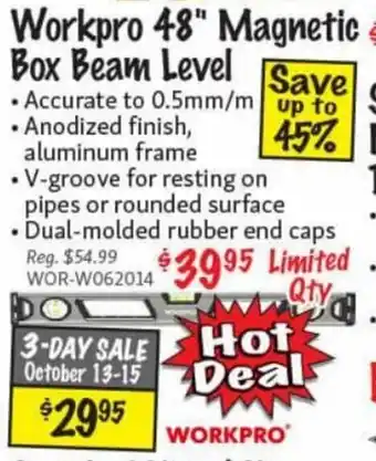Workpro 48" Magnetic Box Beam Level