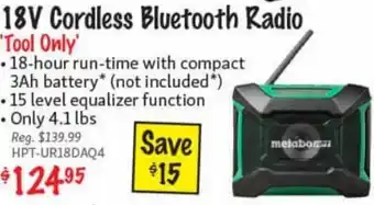 Melabo 18V Cordless Bluetooth Radio