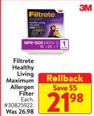 Walmart Filtrete healthy living maximum allergen filter offer