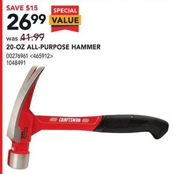 Lowe's Craftsman 20-oz all-purpose hammer offer