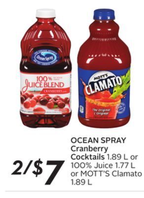 Sobeys Ocean spray cranberry cocktails offer