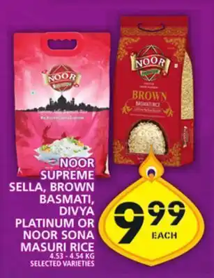 Food Basics Noor supreme sella, brown basmati, divya platinum or noor sona masuri rice offer