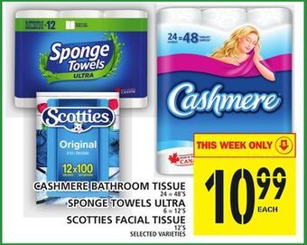 Food Basics Cashmere bathroom tissue or sponge towels ultra or scotties facial tissue offer