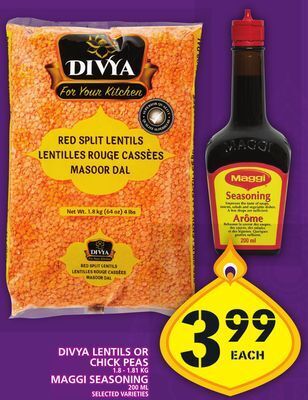 Food Basics Divya lentils or chick peas or maggi seasoning offer