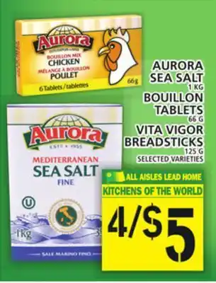 Food Basics Aurora sea salt or bouillon tablets or vita vigor breadsticks offer
