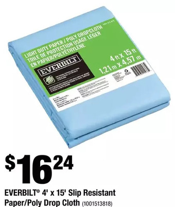 Home Depot Everbilt 4' x 15' slip resistant paper/poly drop cloth offer