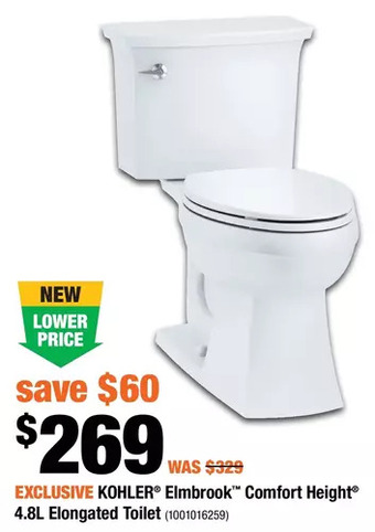 Home Depot Kohler elmbrook comfort height 4.8l elongated toilet offer
