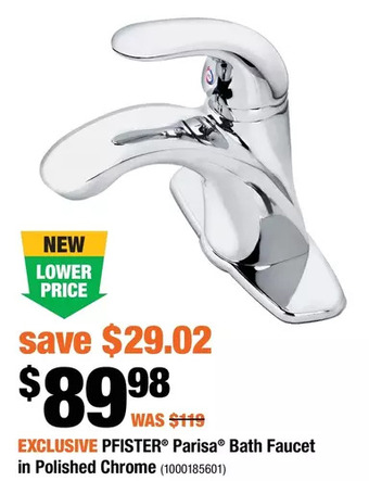 Home Depot Pfister parisa bath faucet in polished chrome offer