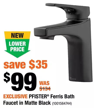 Home Depot Pfister ferris bath faucet in matte black offer