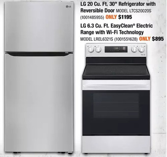 Home Depot Lg 20 cu. ft. 30" refrigerator with reversible door offer