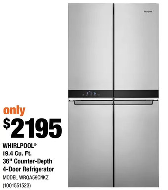 Home Depot Whirlpool 19.4 cu. ft. 36" counter-depth 4-door refrigerator offer