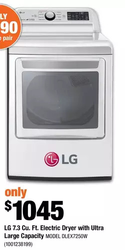 Home Depot Lg 7.3 cu. ft. electric dryer with ultra large capacity offer