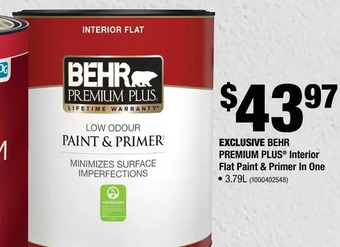 Home Depot Behr premium plus interior flat paint & primer in one offer