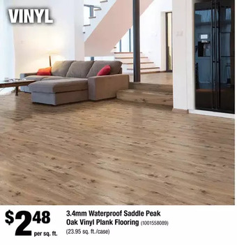 Home Depot 3.4mm waterproof saddle peak oak vinyl plank flooring offer