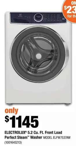 Home Depot Electrolux 5.2 cu. ft. front load perfect steam washer offer