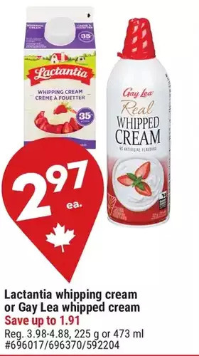 Giant Tiger Lactantia whipping cream offer