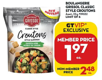 Giant Tiger Boulangerie grissol classic style croutons offer
