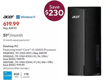 Staples Acer desktop pc offer