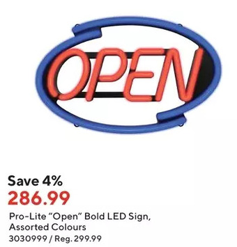 Staples Pro-lite "open" bold led sign offer