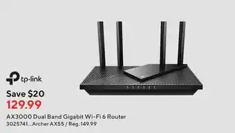 Staples Tp-link ax3000 dual band gigabit wi-fi 6 router offer
