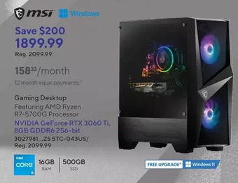 Staples Msi gaming desktop offer