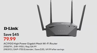 Staples D-link ac1900 high power gigabit mesh wi-fi router offer