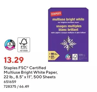 Staples Staples fsc certified multiuse bright white paper offer