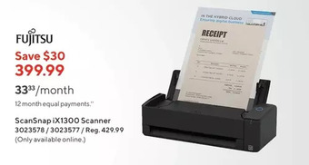 Staples Fujitsu scansnap ix1300 scanner offer