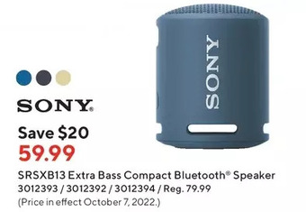Staples Sony srsxb13 extra bass compact bluetooth speaker offer