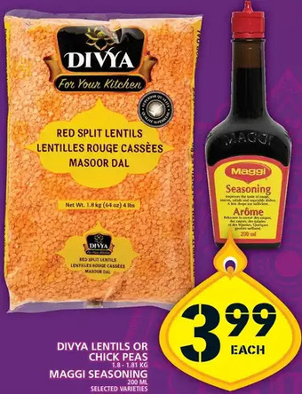 Food Basics Divya lentils or chick peas | maggi seasoning offer