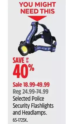Canadian Tire Police security flashlights and headlamps offer