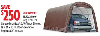 Canadian Tire Garage-in-a-box suv/truck shelter, 12 x 24 x 10' h offer