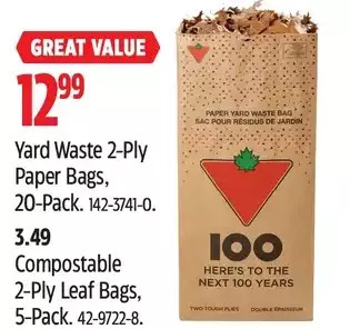 Canadian Tire Yard waste 2-ply paper bags | compostable 2-ply leaf bags offer