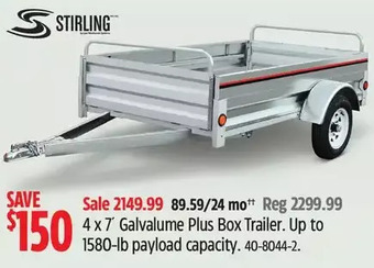 Canadian Tire Stirling 4 x 7' galvalume plus box trailer offer