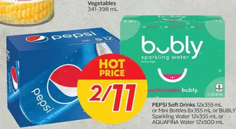 Sobeys Pepsi soft drinks or mini bottles or bubly sparkling water or aquafina water offer