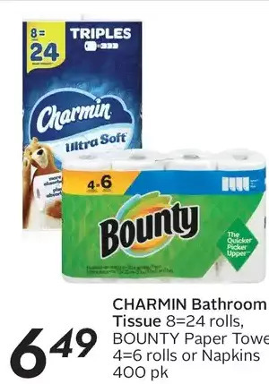 Sobeys Charmin bathroom tissue, bounty paper towel or napkins offer