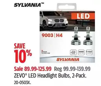 Canadian Tire Sylvania zevo led headlight bulbs 2-pack offer