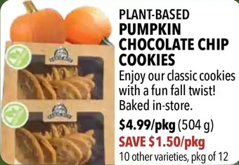 Farm Boy Plant-based pumpkin chocolate chip cookies offer