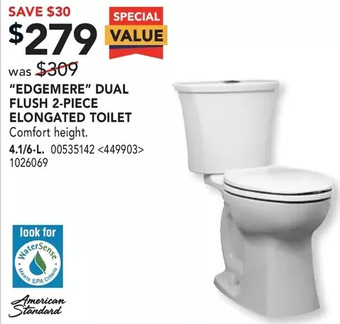 RONA "edgemere" dual flush 2-piece elongated toilet offer