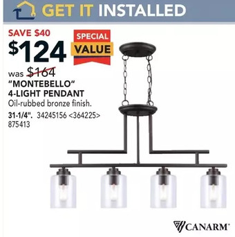 RONA Canarm "montebello" 4-light pendant offer