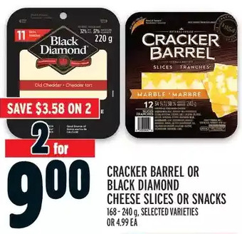Metro Cracker barrel or black diamond cheese slices or snacks offer