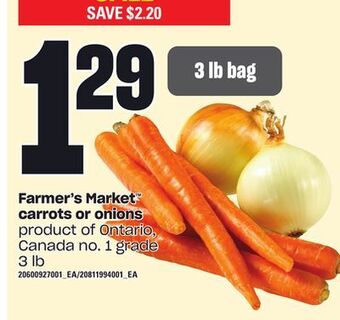 Loblaws Farmer's market™ carrots or onions, 3 lb offer