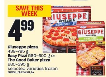Loblaws Giuseppe pizza, 439-785 g, easy pizzi, 560-600 g or the good baker pizza, 280-395 g offer
