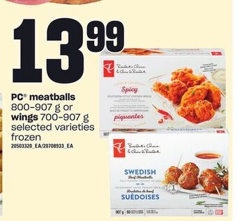 Loblaws Pc® meatballs, 800-907 g or wings, 700-907 g offer