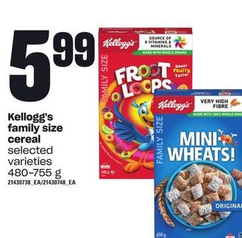 Loblaws Kellogg's family size cereal, 480-755 g offer