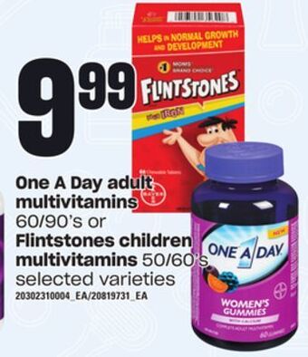 Loblaws One a day adult multivitamins, 60/90's or flintstones children multivitamins, 50/60's offer