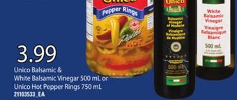 Loblaws Unico balsamic & white balsamic vinegar, 500 ml or unico hot pepper rings, 750 ml offer
