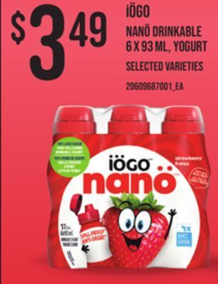 Loblaws Iögo nanö drinkable 6 x 93 ml, yogurt offer