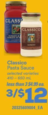 Loblaws Classico pasta sauce, 410 – 650 ml offer