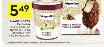 Foodland Häagen-dazs ice cream 414-500 ml or novelties 3-4 pk offer